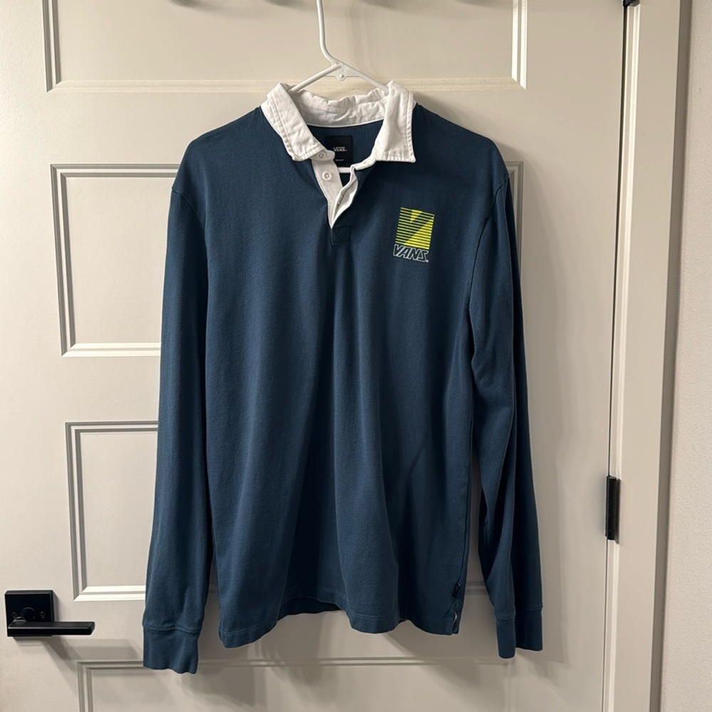 Mens Vans Long-Sleeve Polo, Size Medium, Blue